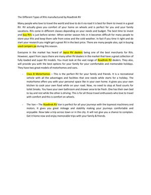 The Different Types of RVs manufactured by Roadtrek RV