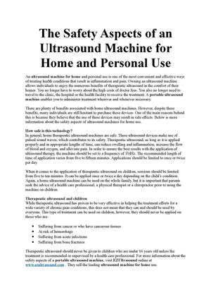 The Safety Aspects of an Ultrasound Machine for Home and Personal Use