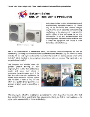 Saturn Sales, Now charges only 5% Vat on All Residential Air-conditioning Installations