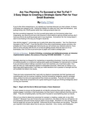  US Article 2009 3 Easy Steps to Strategic by KellyOneil