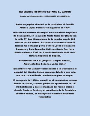 Referente Historico estadio NEMESIO CAMACHO EL CAMPIN