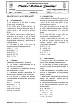 PRÁCTICA DE PLAN DE REDACCIÓN