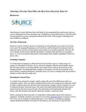 Selecting a Provider That Offers the Best Texas Electricity Rates for Businesses