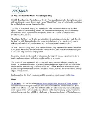 Dr. Ary Krau Launches Miami Plastic Surgery Blog