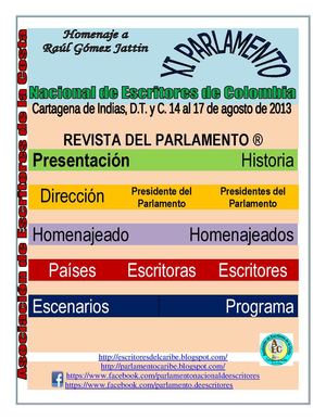 X Parlamento de Escritores de Colombia. Revista. Agosto 13, 2013