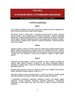 Odluka o kućnom redu u stambenim zgradama Grada Novog Sada (sa izmenama i dopunama)