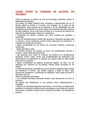 COMO EVITAR EL CONSUMO DE ALCOHOL EN JÓVENES?