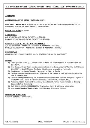 AP Tourism Hotels Tariff - APTDC Hotels Tariff