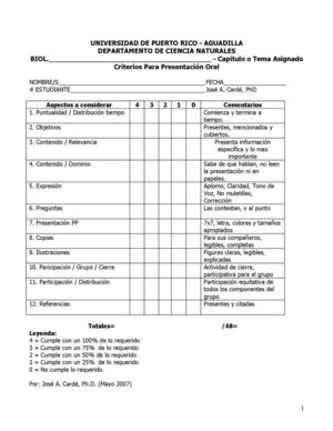 Criterios: Presentacion Oral: Capitulo o Tema Asignado