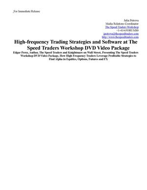 High-frequency Trading Strategies and Software at The Speed Traders Workshop DVD Video Package