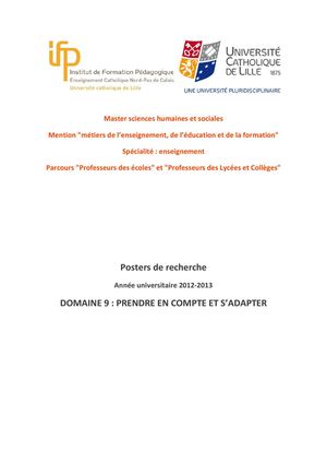 Prendre en compte et s'adapter M2 MEF Recherche