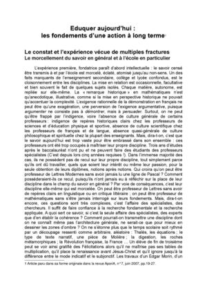 Eduquer aujourd'hui (le livre vde Stéphane Dervaux)