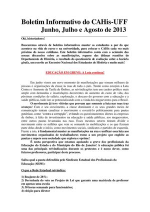 Boletim Informativo do CAHis: junho, julho e agosto