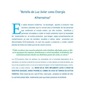 Botella de Luz Solar como Energía Alternativa