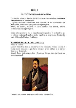 TEMA 3 EL COSTUMBRISMO ROMÁNTICO