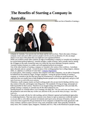 The Benefits of Starting a Company in Australia
