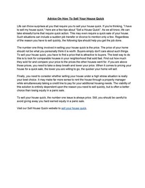 Advice On How To Advertise Your House Fast