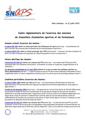 Cadre réglementaire de l'exercice des missions des PTP
