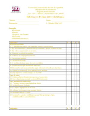 Nurs. 231 Rubrica Evaluar La Entrevista