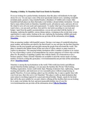 Planning A Holiday To Mauritius Find Great Hotels In Mauritius