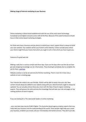 Making Usage of Internet marketing to your Business