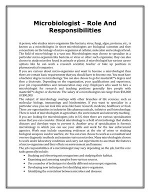 Microbiologist - Role And Responsibilities