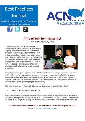 Best Practices Journal - 8-26-13 - Is Certain Assisted Living Ownership a Trend Occurring Out of Necessity?