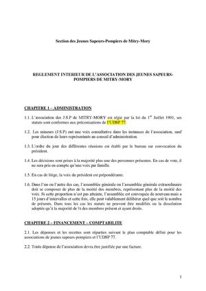 Règlement intérieur de l'association des jeunes sapeurs-pompiers de Mitry-Mory