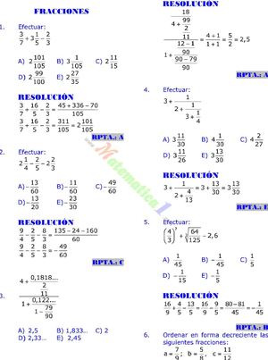 Ejercicios resueltos de fracciones