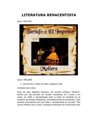 LITERATURA UNIVERSAL DEL RENACIMIENTO: TARTUFO