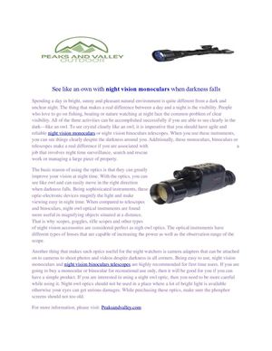 See like an own with night vision monoculars when darkness falls