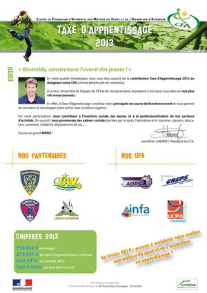 Plaquette de remerciement Taxe d'Apprentissage 2013
