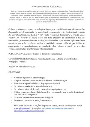 Projeto "Jornal na escola"