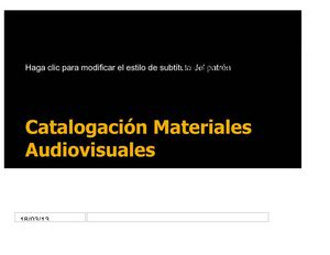 TALLER: CATALOGACIÓN DE AUDIOVISUALES