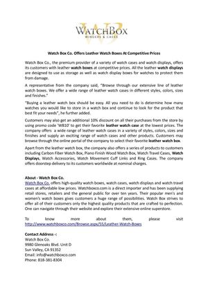 Watch Box Co. Offers Leather Watch Boxes At Competitive Prices