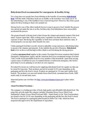 Dehydrated food recommended for emergencies & healthy living