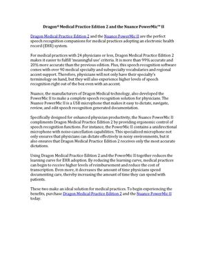 Dragon® Medical Practice Edition 2 and the Nuance PowerMic™ II