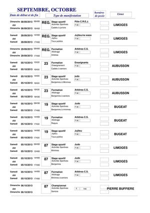 Ligue du Limousin de Judo - Calendrier 2013-2014