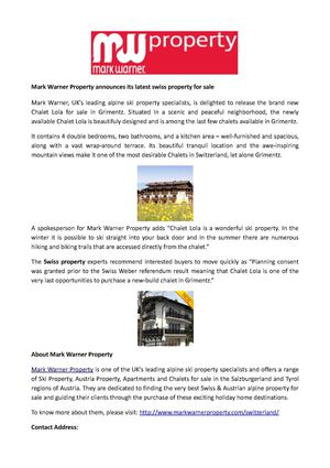 Mark Warner Property announces its latest swiss property for sale