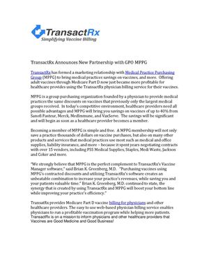 TransactRx Announces New Partnership with GPO MPPG
