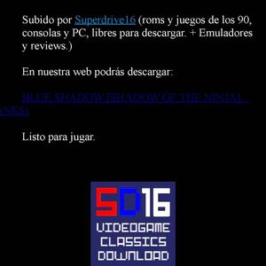 Blue Shadow (Shadow of the Ninja) NES Manual de Instrucciones