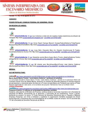 Síntesis Interpretativa del Escenario Mediático 17,18 y 19 de agosto de 2013