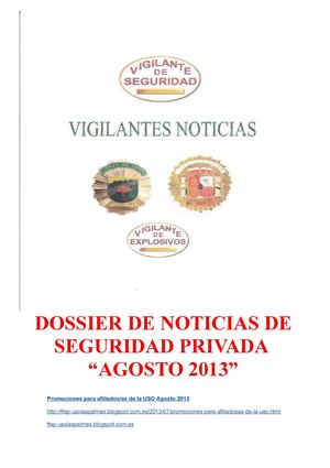 DOSSIER DE NOTICIAS DE SEGURIDAD PRIVADA  “AGOSTO 2013”