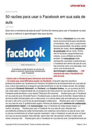 50 razões para usar o Facebook em sua sala de aula