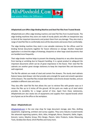 Alfaplanhold.com Offers Edge Binding Machine and Steel Flat Files from Trusted Brands