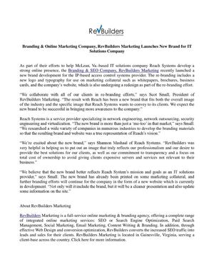 Branding & Online Marketing Company, RevBuilders Marketing Launches New Brand for IT Solutions Company