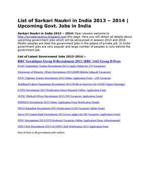 List of Sarkari Naukri in India 2013 – 2014 
