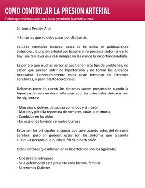 Sintomas Presion Alta