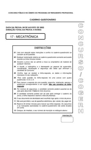 PROVA MECATRÔNICA TECNÓLOGO