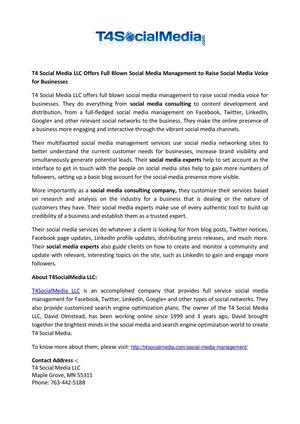 T4 Social Media LLC Offers Full Blown Social Media Management to Raise Social Media Voice for Businesses 